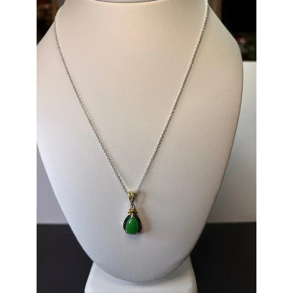 Jade and spinel teardrop sterling silver pendant and chain necklace - Picture 4 of 11
